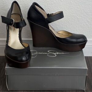Jessica Simpson Black and Brown Wedge Shoes